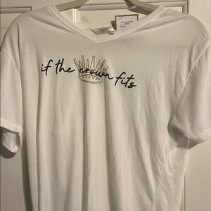 White Graphic Tee with Crown Print